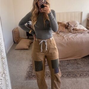 Stylish Tan and Green Women's Pants